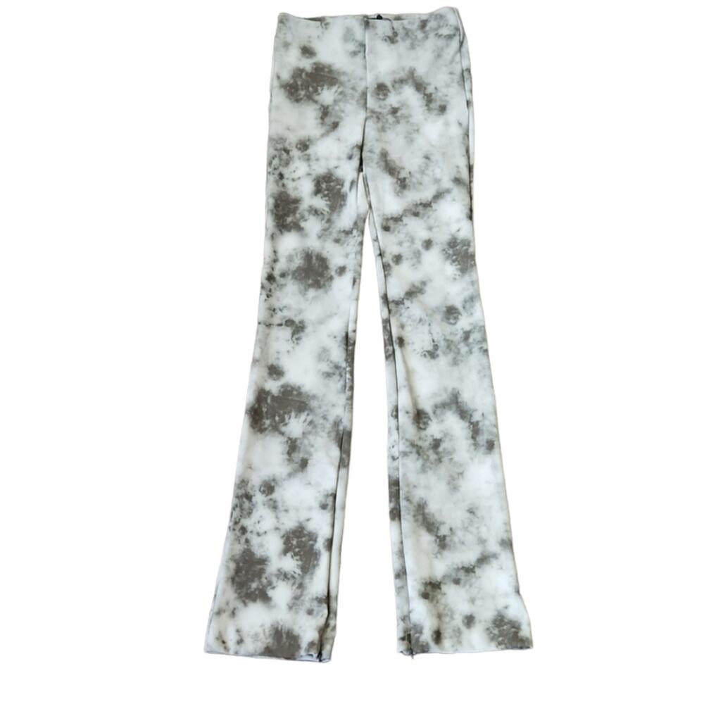 Zara Womens Green & White Tie‎ Dye Flared Leggings Size SM Ankle Zipper Athletic